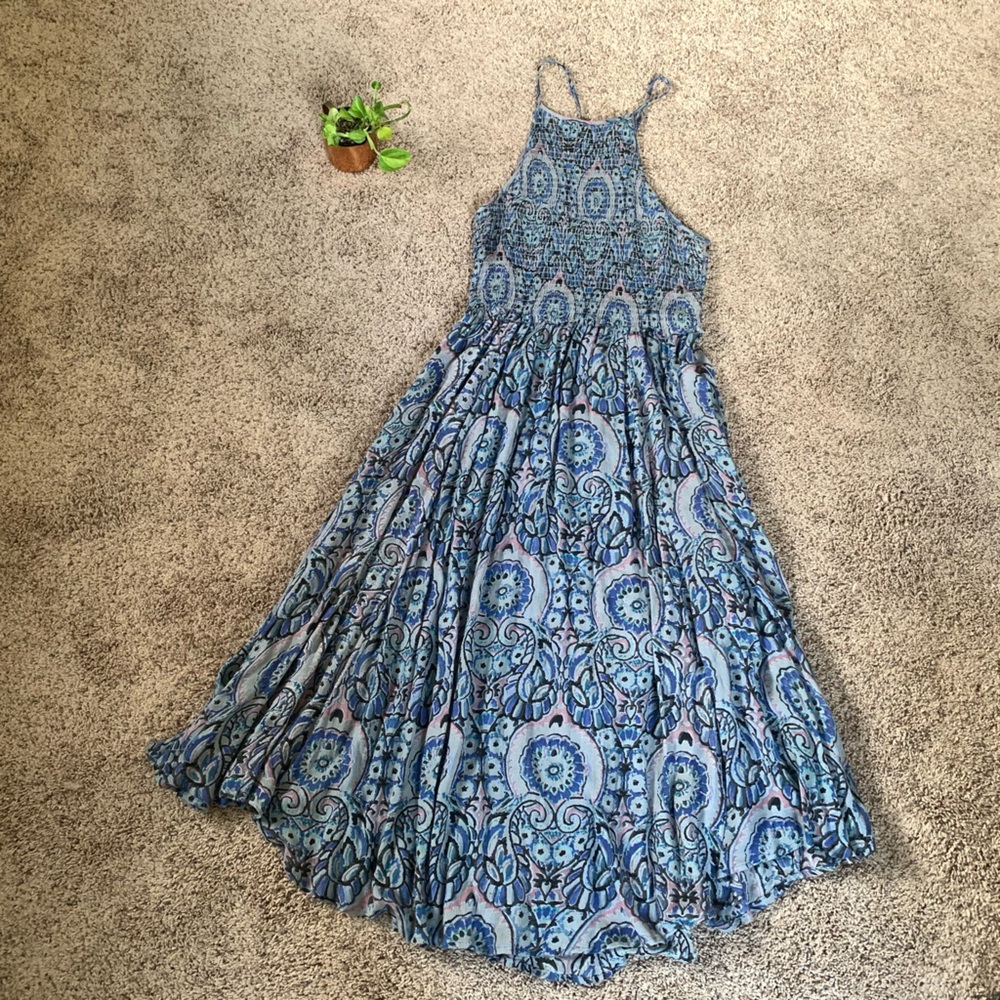 Free People Blue Lavender Midi/Maxi Dress with Pleated A-Line Style